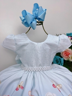 Vestido Infantil Azul Bebê Jardim das Borboletas com Pérolas - comprar online