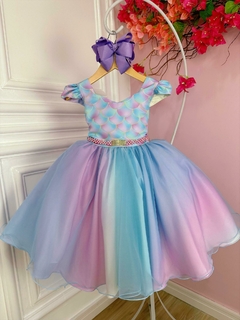 Vestido Infantil Sereia Colorido Cinto Pérolas - Gilerá Fashion