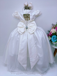 Vestido Infantil Longo Marfim Renda Damas Honra Casamento Pérola na internet
