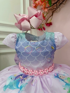 Vestido Infantil Rosa e Lilás Sereia Escamas Cinto Pérolas - comprar online