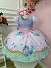 Vestido Infantil Rosa e Lilás Sereia Escamas Cinto Pérolas