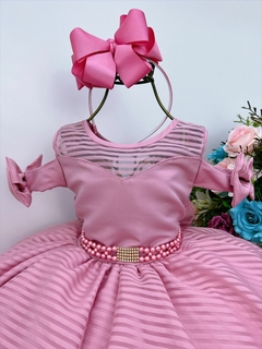 Vestido Infantil Rosê Com Cinto de Pérolas Strass Princesas - comprar online