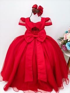 Vestido Infantil Longo Vermelho com Broche de Flor Cintura na internet