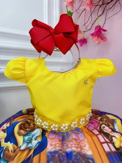 Vestido Infantil Festa Bela e a Fera Amarelo Cinto de Pérolas Luxo - comprar online