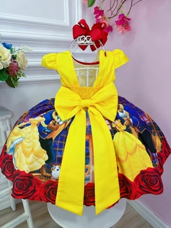 Vestido Infantil Festa Bela e a Fera Amarelo Cinto de Pérolas Luxo na internet