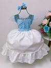 Vestido Infantil Azul Bebê e Saia Off Pérolas