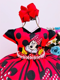 Vestido Infantil Festa Vermelho Minnie com Cinto Pérolas Festas - comprar online