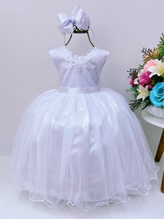 Vestido Infantil Longo Branco Damas Princesas Luxo Festas