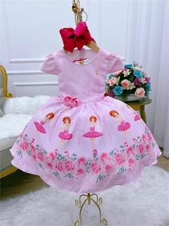 Vestido Infantil Rosa Saia Floral Bailarina - Gilerá Fashion