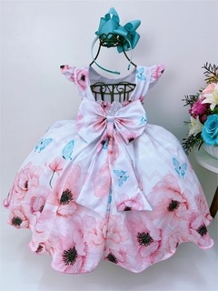 Vestido Infantil Branco Flores Jardim das Borboletas Pérolas na internet