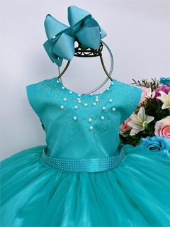 Vestido Infantil Longo Verde Damas Princesas Pérolas Strass Luxo - comprar online