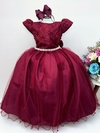 Vestido Infantil Marsala Renda Damas Honra Casamento Pérola