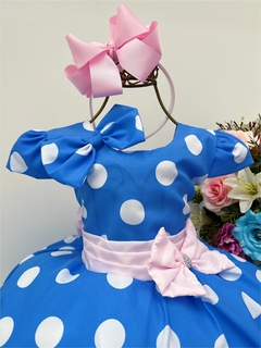 Vestido Infantil Festa Galinha Pintadinha Azul Bolinhas Tule Rosa Laço - comprar online
