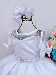 Vestido Infantil Branco com Cinto de Pérolas Strass Princesas - comprar online