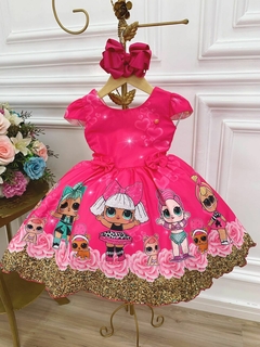 Vestido Infantil Pink Lol com Laço e Strass - Gilerá Fashion