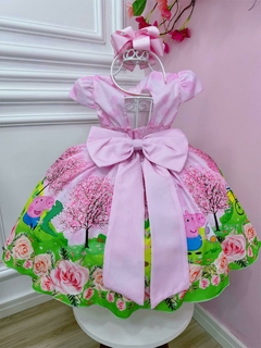 Vestido Infantil Peppa no Parque Rosa Luxo Cinto Pérolas na internet