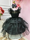 Vestido Infantil Wandinha Preto com Babados Luxo