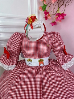 Vestido Infantil Marsala Xadrez com Aplique de Laço Luxo - comprar online