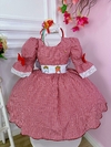 Vestido Infantil Marsala Xadrez com Aplique de Laço Luxo