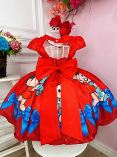 Vestido Infantil Vermelho Mônica e Sansão Cinto de Pérolas na internet