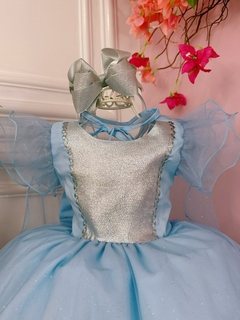 Vestido Infantil Frozen Elsa Azul com Glitter e Capa - comprar online