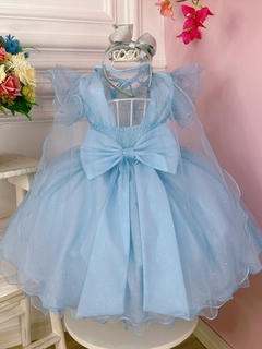 Vestido Infantil Frozen Elsa Azul com Glitter e Capa na internet