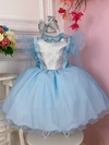 Vestido Infantil Frozen Elsa Azul com Glitter e Capa