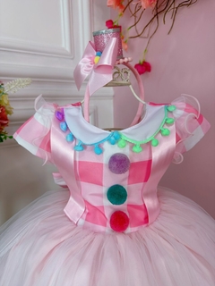 Vestido Infantil Palhacinha Rosa Com Pompons Coloridos - comprar online