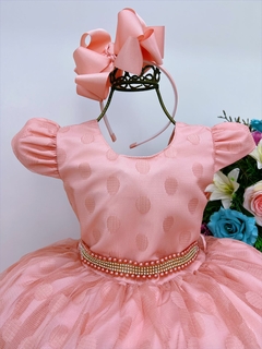 Vestido Infantil Juvenil Pêssego Tule Com Bolinhas na internet