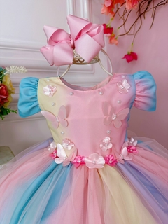 Vestido Infantil Jardim Encantado Aplique Flores Borboletas - comprar online