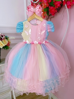 Vestido Infantil Jardim Encantado Aplique Flores Borboletas - Gilerá Fashion