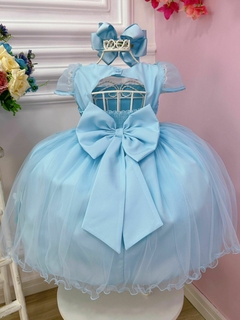 Vestido Infantil Azul Plissado com Flores Borboleta na internet