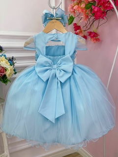 Vestido Infantil Azul Plissado com Flores Borboleta - loja online