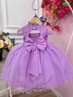 Vestido Infantil Lilás Plissado com Flores Borboleta - loja online
