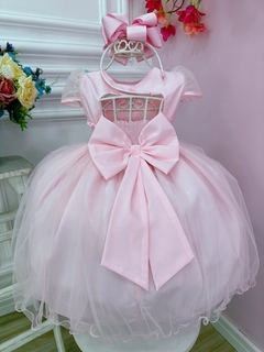 Vestido Infantil Rosa Busto Plissado Aplique Flores e Borboletas na internet