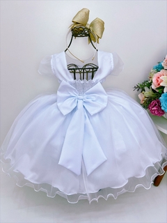 Vestido Infantil Branco Aplique Borboletas Douradas Flores na internet