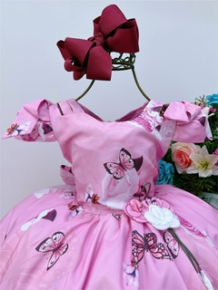 Vestido Infantil Rosa Jardim das Borboletas Luxo - comprar online