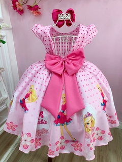 Vestido Infantil Barbie Rosa com Cinto de Pérolas e Strass na internet