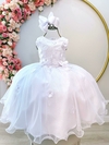 Vestido Infantil Branco com Renda e Aplique Flores Festas