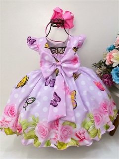 Vestido Infantil Rosa Jardim das Borboletas Cinto de Pérolas na internet