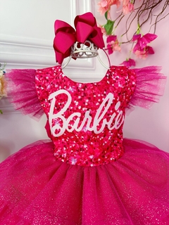 Vestido infantil Barbie Pink Babados Glitter Brilho Luxo - comprar online