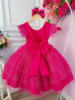 Vestido infantil Barbie Pink Babados Glitter Brilho Luxo na internet