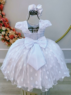 Vestido Infantil Branco Poá Com Cinto de Strass Pérolas na internet