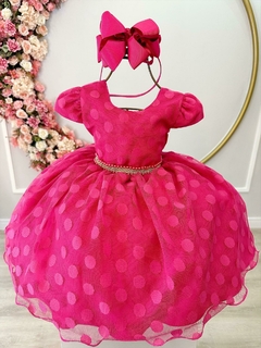 Vestido Infantil Pink Tule com Bolinhas
