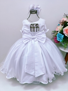 Vestido Infantil Branco com Cinto de Pérolas Strass Princesas na internet