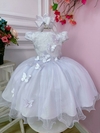 Vestido Infantil Branco Renda Com Borboletas Princesas Dama