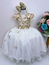 Vestido Infantil Marfim Renda Com Borboletas Dama Princesas