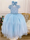 Vestido Infantil Longo Azul Busto com Pérolas