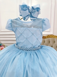 Vestido Infantil Longo Azul Busto com Pérolas - comprar online