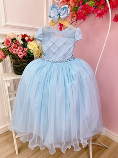 Vestido Infantil Longo Azul Busto com Pérolas - Gilerá Fashion